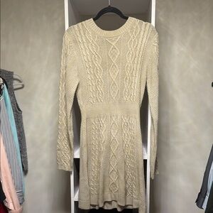 Pink Lily Cream Cable Knit Long Sleeve Dress